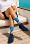 Large Wave Patterned Navy Blue Unisex Socks - 3