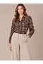 Women's Black Viscose Leopard Patterned Long Sleeve Buttoned Colored Shirt