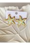 Steel Earrings - Starfish Turquoise Color Inlaised Gold Earrings - 2