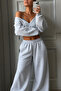 Women's Low-Cut V-Neck Crop Sweat - Sweatpants Set - 4