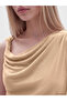 Vizyon New Season Beige Draped Collar Asymmetrical Cut Gathered Blouse - 3
