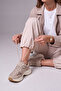 Women's Suede Textured Mesh Detailed Multi-Piece Thick Sole Lace-Up Casual Sneaker Terita Beige Suede - 6