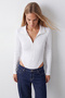 Women's Ecru Polo Collar Zippered Snap Fastener Bodysuit Alc-X15599 - 5