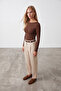 Women's Brown Boat Neck Polyamide Blouse Alc-X15723 - 5