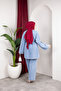 Women's Gold Brooch Detailled Denim Kimono Set - 4