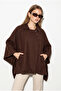 Women's Bitter Brown Asymmetrical Button Detailed Pocketed Cashmere Cape Poncho 430 60286463