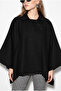 Women's Black Asymmetrical Button Detailed Pocketed Cashmere Cape Poncho 430 60286463 - 6
