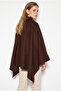 Women's Bitter Brown Asymmetrical Button Detailed Pocketed Cashmere Cape Poncho 430 60286463 - 8