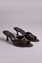 Women's Heeled Slippers - 5 cm Thin Heeled Women's Slippers Patent Leather Brown - 2
