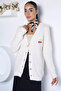 Cream Collar Embroidered Knitwear Cardigan - 3