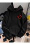Women's Black Hooded Sweatshirt Red Heart