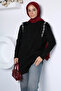 Black Rose Stone Embroidered Hijab Knitwear Tunic