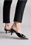 Heeled Women's Slippers - 5 cm Thin Heeled Women's Slippers Black Patent Leather - 3