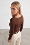 Women's Brown Boat Neck Polyamide Blouse Alc-X15723 - 6