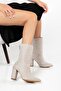Women's Suede Stone Boots - Pointed Toe Stone Embellished Thick Heeled Back Zipper Boots - 2