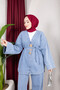Women's Gold Brooch Detailled Denim Kimono Set - 3