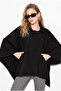 Women's Black Asymmetrical Button Detailed Pocketed Cashmere Cape Poncho 430 60286463 - 4