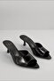 Heeled Women's Slippers - 5 cm Thin Heeled Women's Slippers Black Patent Leather - 2