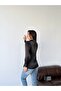 Black Collar Brooch Detailed Shiny Chiffon Shirt - 6