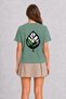 Modern Cat and Leaf Graphic Print - Back Print T-Shirt - Green