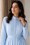 - Light Blue Maxi Dress with Mandarin Collar with Pleated Front - 4