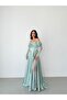Mint Boat Neck Underwire Lace Detailed Long Evening Dress - 3
