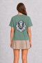 Tattoo Style Curious Dog - Back Print T-Shirt - Green