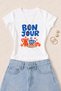 Women's Bonjour Coffee Printed Cotton Lycra Slim Fit Body T-Shirt - White
