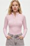 Women's Frey Snap Cotton Long Sleeve Pink Ribbed Knitted Blouse - 5
