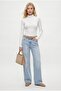 Women's Frey Snap Fastener Cotton Long Sleeve Ecru Ribbed Knitted Blouse - 4