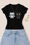 Women's Cute Dragons Printed Cotton Lycra Slim Fit Body T-Shirt - Black