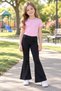 Girls' Spanish-Cut Black Leggings – Elastic Fabric Comfortable Fit Casual and Sports Leggings