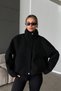 Black Balloon Sleeve Oversize Imported Fabric High Collar Pleated Anti-Pilling Cashmere Coat - 6