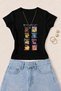 Women's Retro Summer Fruits Printed Cotton Lycra Slim Fit Body T-Shirt - Black