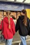 Unisex 2-Piece Oversize Basic Hoodie Black & Red – Hooded, with Pockets, 3-Thread Ribbed Fleece - 6