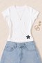 Women's Star Filled Star Printed Cotton Lycra Slim Fit Body T-Shirt - White