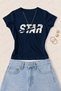 Women's Star Typography Printed Cotton Lycra Slim Fit Body T-Shirt - Navy Blue