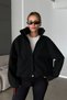Black Balloon Sleeve Oversize Imported Fabric High Collar Pleated Anti-Pilling Cashmere Coat - 2