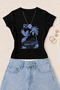Women's Rio Parrot and Palm Tree Printed Cotton Lycra Slim Fit Body T-Shirt - Black