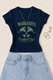 Women's Margarita Cocktail Club Printed Cotton Lycra Slim Fit Body T-Shirt - Navy Blue
