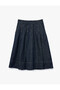 Cotton A-Line Pleated Midi Denim Skirt - 3