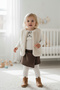 Girl's Cream Plush Vest Blouse and Skirt Set