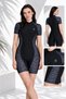 Women's One Piece Swimsuit with Shorts Short Sleeve Zipper Sport Swimwear