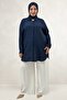 68083 Plus Size Jacquard Strawberry Tunic with Butterfly Brooch Detail - Navy Blue