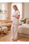 New Season Light Beige Muslin Fabric Button Detailed Design Short Sleeve 100% Cotton Maternity Pajama Set - 4