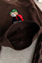 Boy's Teddy Bear Embroidered 3-Yarn Cotton Fabric Sweatshirt and Checkered Sweatpants Set Brown - 6