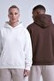 Unisex 2-Piece Oversize Basic Hoodie White & Brown – Hooded, with Pockets, 3-Thread Ribbed Fleece - 4