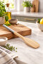 Bamboo Metal Handle Side Spatula – Natural Bamboo Kitchen Utensil Ergonomic Serving and Mixing Spoon