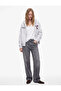 Hooded Zippered Bow Printed Gray Women's Sweatshirt 7Wal10107Ik