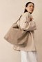Suede Contrast Stitching Detailed Women's Tote Bag - Brown - 2